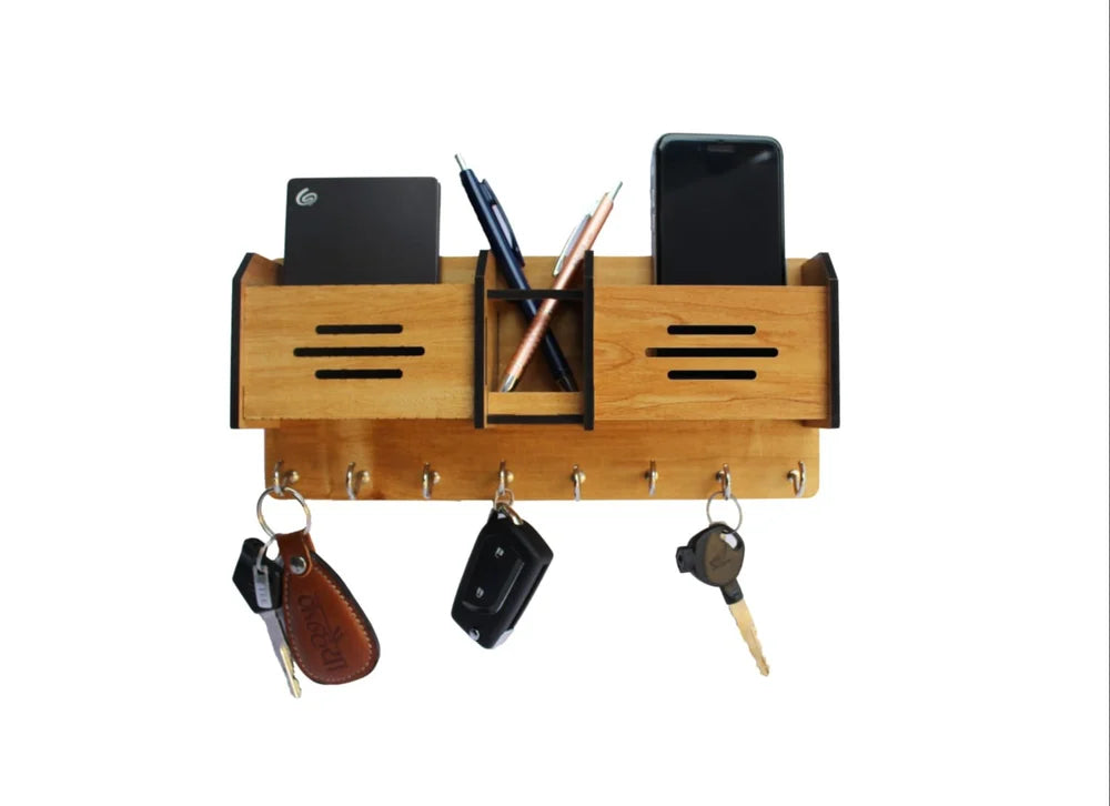 Wooden Mobile & Key Holder (Brown, Pack of 2)