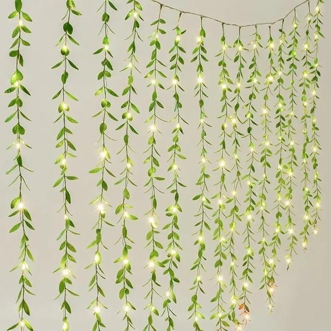 NatureVibe Green Leaf LED Curtain Lights