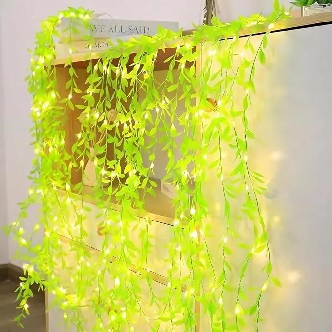 NatureVibe Green Leaf LED Curtain Lights