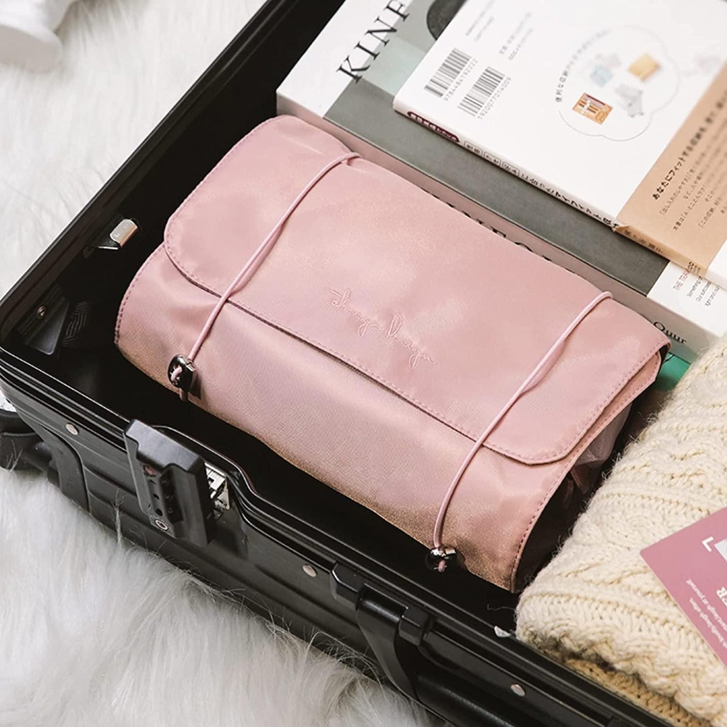 Compact Cosmetic Pouch (Pink) - 4-in-1 transparent