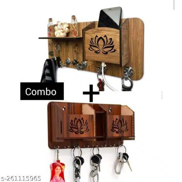 Wooden Mobile & Key Holder (Brown, Pack of 2)